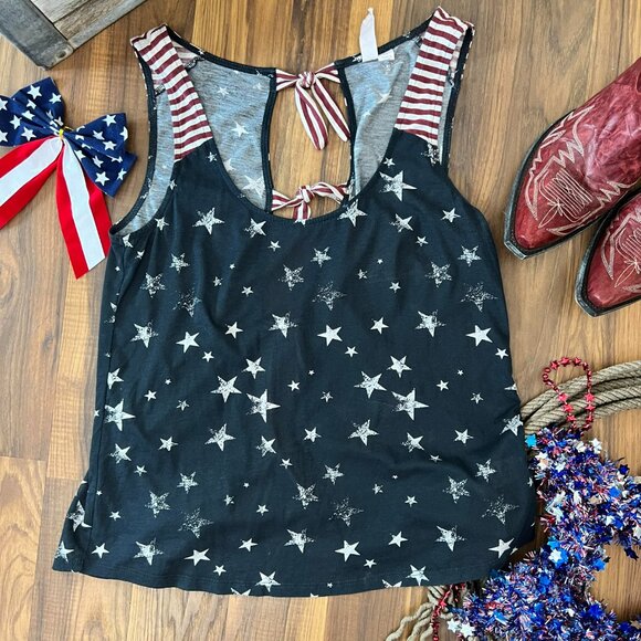 Stars, Stripes & Bows Open Back Tie Women's Sleeveless Tank Top - Small - Picture 4 of 12